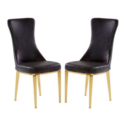 An Image of Denebola Black PU Leather Dining Chair In Pair