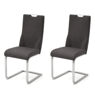 An Image of Jiulia Anthracite Leather Cantilever Dining Chair In A Pair