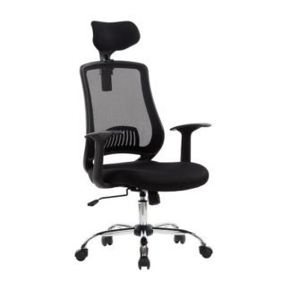 An Image of Minsk Home Office Chair In Black Mesh With Fabric Seat