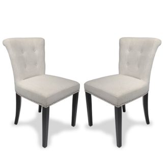An Image of Calgary Fabric Dining Chair In Linen Effect Natural In A Pair