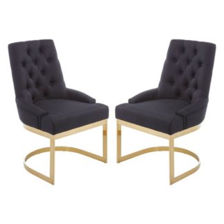 An Image of Azaltro Black Linen Fabric Dining Chairs In Pair