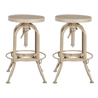 An Image of Dofida Champagne Adjustable Metal Bar Stools In Pair