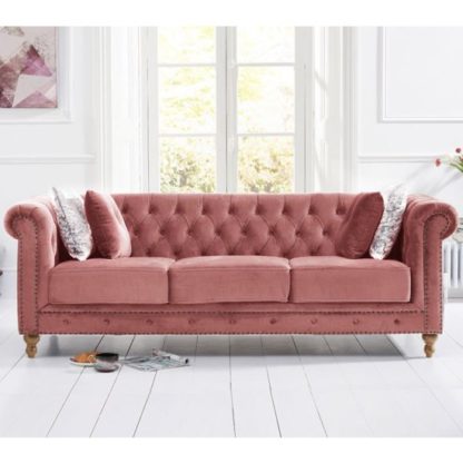 An Image of Propus Plush Fabric 3 Seater Sofa In Blush