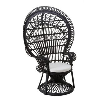 An Image of Sara Lounge Or Bedroom Chair In Rattan Black Peacock Design