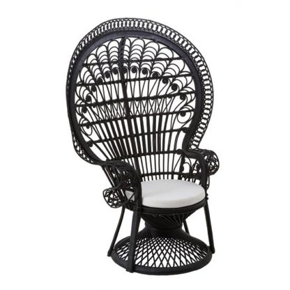 a82e0da3df69c263eb13a7acd7d4bedbea47a9a0b5474dfb07192cfd996f1a76.jpg An Image of Sara Lounge Or Bedroom Chair In Rattan Black Peacock Design