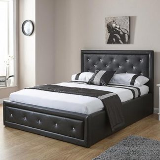 An Image of Hollywood Faux Leather King Size Bed In Black