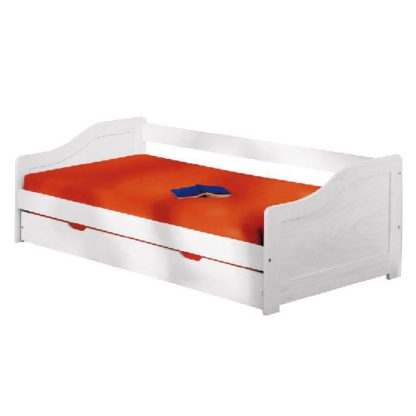a863ab7926c48220c2e08917b439179e77cc4fdcd9db7cd1259ca4423709287e.jpg An Image of Leonie Large Day Bed With Pull Out UnderBed In Solid Wood White