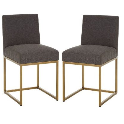An Image of Chalawan Brass Base Dining Chair With Grey Top in Pair
