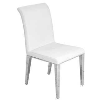 An Image of Kirkland Faux Leather Dining Chair In White With Chrome Legs