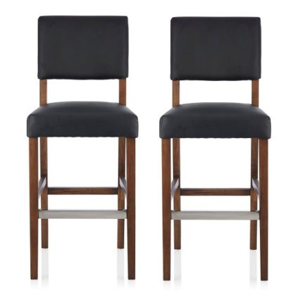 An Image of Vibio Bar Stools In Black PU With Walnut Legs In A Pair