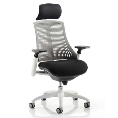 a8cb0c327173daa72560266688ac52462075e0b8401eead965863f622e50f79a.jpg An Image of Flex Task Headrest Office Chair In White Frame With Grey Back