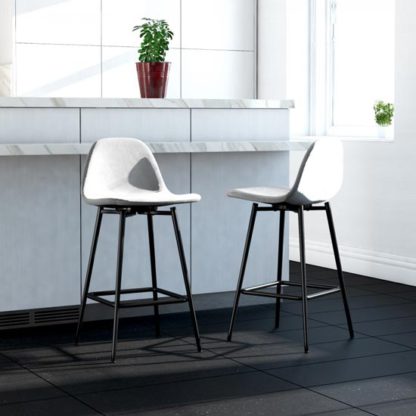 a8d52993eec7a9a04a365c4e7c6355e62dc70a41f61b421da0504730f1d20d94.jpg An Image of Calvin Velvet Upholstered Counter Stool In Grey