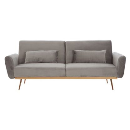 An Image of Eltanin Grey Velvet Sofa Bed With Metallic Gold Legs