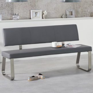 An Image of Celina Large Dining Bench In Grey Faux Leather