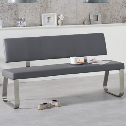 a96206294b5a5dcd081899929103626c9c42207e1274f3975e518cfc06e24c7b.jpg An Image of Celina Large Dining Bench In Grey Faux Leather