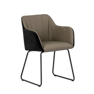 An Image of Greco Arm Chair In Taupe Faux Leather And Black Velvet
