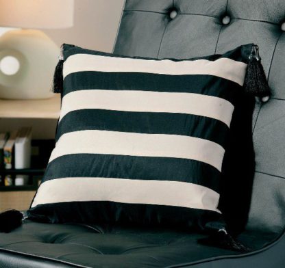 An Image of Ivory and Black Stripes With Tassels