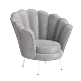 An Image of Erica Velvet Fabric Lounge Chair In Silver Grey