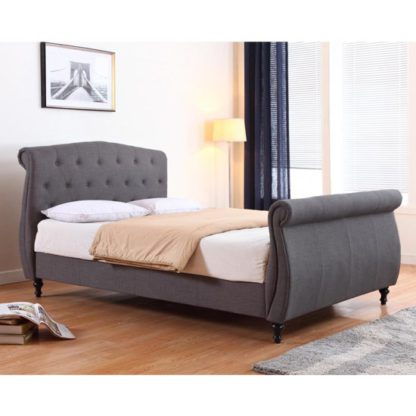 An Image of Marianna Linen Fabric Double Bed In Dark Grey