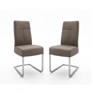 An Image of Ibsen Modern Dining Chair In Leather Look Sand In A Pair