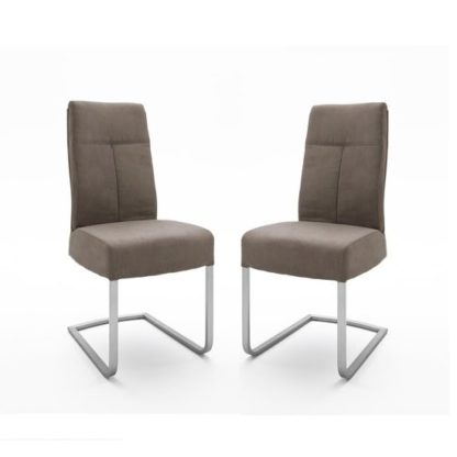 An Image of Ibsen Modern Dining Chair In Leather Look Sand In A Pair