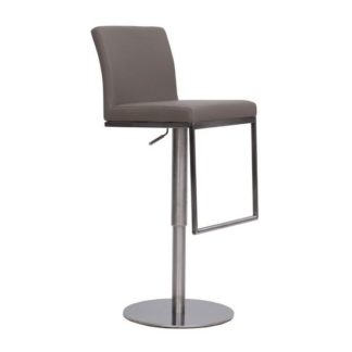 An Image of Bahama Bar Stool In Taupe PU With Brushed Stainless Steel Base