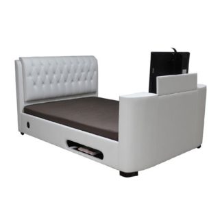 An Image of Cosmo White Faux Leather Finish King Size TV Bed