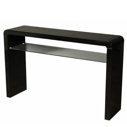 An Image of Norset Large Console Table In Black Gloss With 1 Glass Shelf