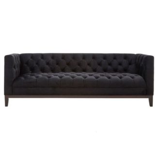 An Image of Okab 3 Seater Velvet Sofa In Black