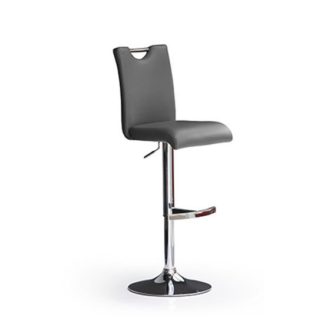 An Image of Bardo Grey Bar Stool In Faux Leather With Round Chrome Base