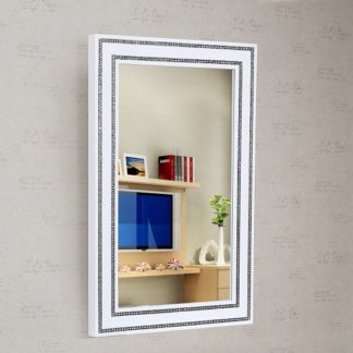 An Image of Diamante Wall Mirror In White High Gloss With Rhinestones