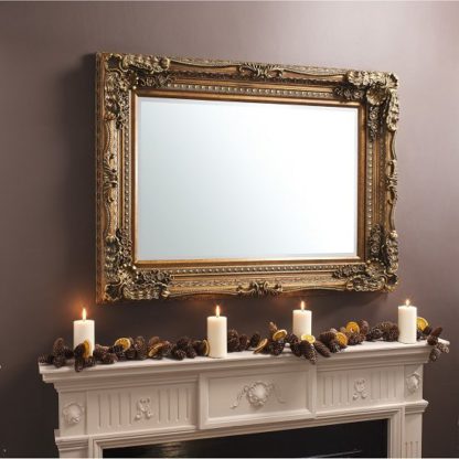 An Image of Louisa Baroque Style Wall Mirror Rectangular In Gold