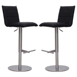 An Image of Verlo Bar Stools In Black Faux Leather In A Pair