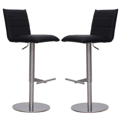 An Image of Verlo Bar Stools In Black Faux Leather In A Pair