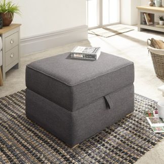 An Image of Barkley Fabric Storage Footstool Square In Hopsack Grey