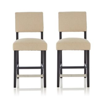 An Image of Vibio Bar Stools In Cream Fabric And Black Legs In A Pair