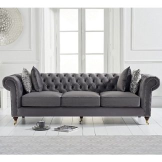 An Image of Holbrook Chesterfield 3 Seater Sofa In Grey Velvet
