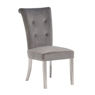 An Image of Mitzi Velvet Upholstered Dining Chair In Grey