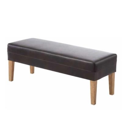 An Image of Evoke Dining Bench In Brown Faux Leather With Wooden Legs