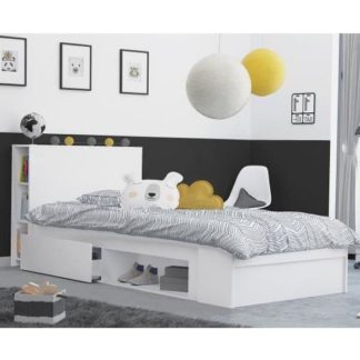 An Image of Chevron Wooden Childrens Bed In Matt White With 2 Drawers