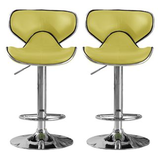 An Image of Hillside Lime PU Leather Bar Stool In Pair With Chrome Base