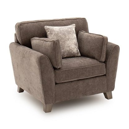 An Image of Barresi Fabric Sofa Chair In Mushroom Finish With Wooden Legs