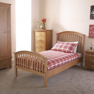 An Image of Madrid Rubberwood Small Double Bed In Natural Oak