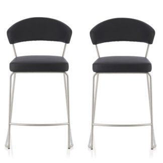 An Image of Adelina Contemporary Bar Stool In Black Faux Leather In A Pair