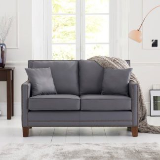 An Image of Cobalt 2 Seater Sofa In Grey Leather With Dark Ash Legs