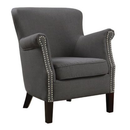 An Image of Aquarii Linen Fabric Lounge Armchair In Charcoal