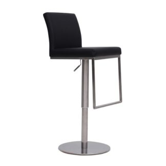 An Image of Bahama Bar Stool In Black PU With Brushed Stainless Steel Base