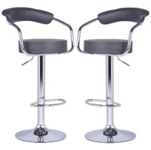 An Image of Zenith Bar Stools In Charcoal Grey Faux Leather in A Pair