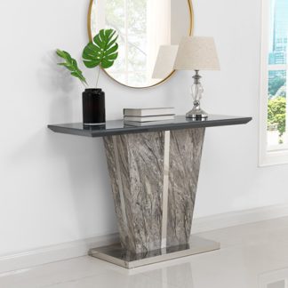 An Image of Melange Console Table In Gloss with Grey Glass Top