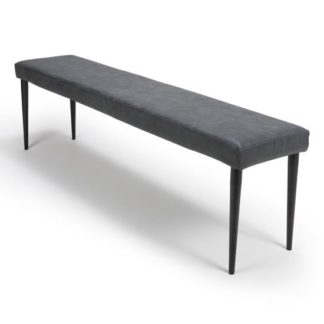 An Image of Charlie Dining Bench In Grey Leather With Metal Base
